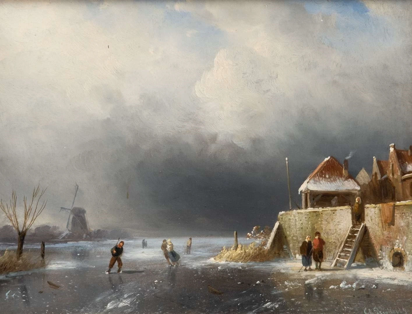Charles Leickert - Pattinatori vicino al muro della città